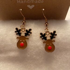 Reindeer Head with Antlers Christmas  Dangle Earrings
